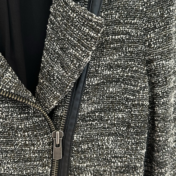 Ikks Tweed Motorcycle Jacket Grey White Black Front Diagonal Zipper size 38 - Picture 3 of 6